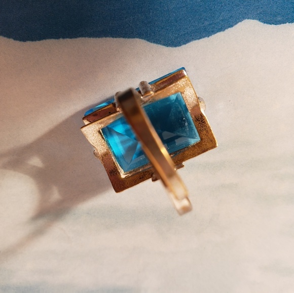 Vintage 1970s Large Aquamarine Cushion Cut Ring - Picture 5 of 6
